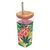 Quokka Sklenený cestovný hrnček so slamkou Liquid Cube Pink Jungle Flora 540 ml