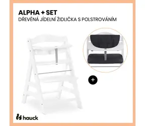 Hauck Alpha+ set 2v1 drevená stolička, white + polstrovanie Melange charcoal