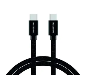 SWISSTEN TEXTILE dátový kábel USB-C - USB-C 2m čierna