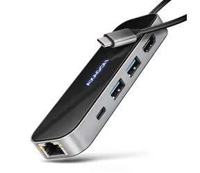 Axagon HMC-6GL, USB 5Gbps húb, porty 3x USB-A, HDMI 4k/60Hz, RJ-45 GLAN, PD 100W, kábel USB-C 20cm