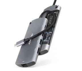 Axagon HMC-6M2, USB 5Gbps húb, 2x USB-A, HDMI 4k/30Hz, RJ-45 GLAN, SATA M.2 slot, PD 100W, kábel USB-C 18cm