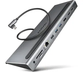 Axagon HMC-4KX3 USB 5Gbps húb, 3x USB-A, 2x HDMI & DP 4K/60Hz, RJ-45 GLAN, SD/mSD, audio, PD 100W, kábel USB-C 40cm