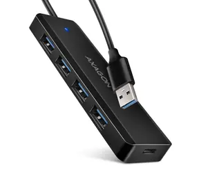 Axagon HUE-C1A, 4X USB 5Gbps TRAVEL húb, USB-C napájací konektor, kábel USB-A 19cm