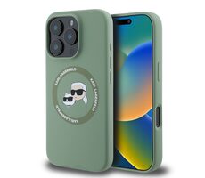 Karl Lagerfeld Liquid Silicone K&CH Heads MagSafe Zadný Kryt pre Apple iPhone 16 Pre Kaki