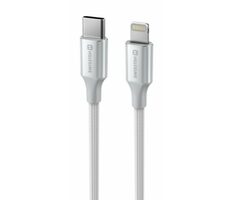 Swissten TEXTILE II dátový kábel USB-C - Lightning 1.5m biela