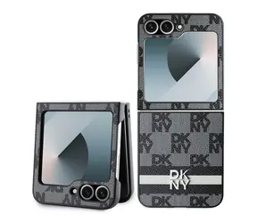 DKNY PU Leather Checkered Pattern and Stripe Zadný Kryt pre Samsung Galaxy Z Flip 6 čierna