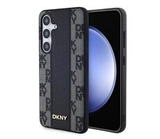 DKNY PU Leather Checkered Pattern Magsafe Zadný Kryt pre Samsung Galaxy S24 čierna