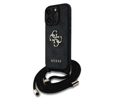 Guess PU 4G Metal Logo Crossbody Popruh Zadný Kryt pre iPhone 16 Pre Max Black
