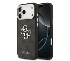 Guess PU Leather 4G Metal Logo Gold Frame Zadný Kryt pre iPhone 17 Pre Max Black