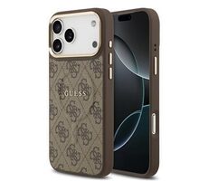 Guess PU Leather 4G Gold Frame MagSafe Zadný Kryt pre iPhone 17 Pre Max Brown