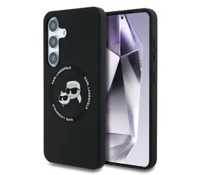 Rozbalené - Karl Lagerfeld Liquid Silicone K&CH Heads MagSafe Zadný Kryt pre Samsung Galaxy S25 čierna