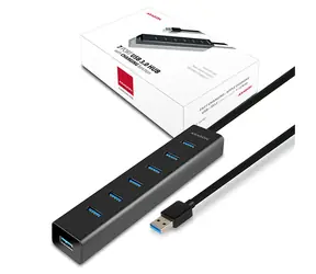 Axagon HUE-SA7BP, 7x USB 5Gbps ALU CHARGING húb, kábel USB-A 40cm, vr. AC adaptéra