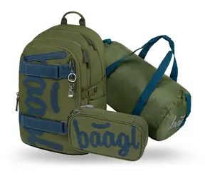 BAAGL SET 3 Skate Olive: batoh, peračník, športová taška GRS