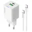 Colorway GaN sieťová nabíjačka biela / Nabíjací adaptér + USB-C kábel / 20W / USB-C PD PPS / USB-A