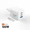FIXED Mini 100 W biela / Sieťová GaN nabíjačka / 2x USB-C + USB-A / PD 3.2