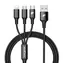 RhinoTech Kábel 3v1 USB-A (M) - MicroUSB (M) &amp; USB-C (M) &amp; Lightning (M) 1.2m čierna