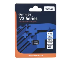 Patriot VX V30 U3 / Pamäťová karta microSDXC / 128GB / UHS-I U3 / V30 / Class 10 / 90/80 MB/s