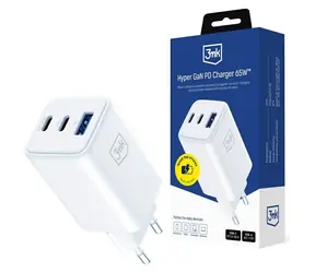 3mk Hyper GaN Charger 65W biela / Sieťová nabíjačka / 3× USB / QC4+ PD PPS