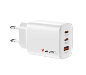 Verbatim GaN III Essentials biela / Cestovný nabíjací adaptér / 65W / 2x USB-C / 1x USB-A / PD 3.0 / QC 3.0