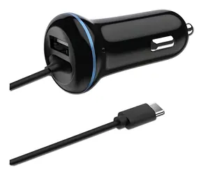 2GO 12W čierna / Nabíjačka do auta / 1x USB-A / 1x USB-C / 140 cm