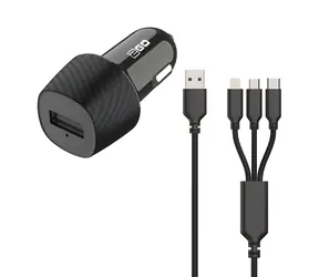 2GO 3in1 čierna / Autonabíjačka / 15W / Micro-USB & Lightning & USB-C