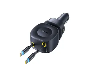 Baseus PrimeTrip VR2 Max čierna / Nabíjačka do auta / 100W / 2x navíjací kábel USB-C / USB-C / USB-A