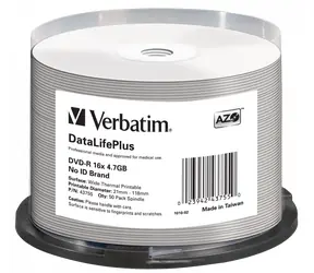 Verbatim DVD R DataLifePlus Wide Thermal / Optické médium / 4,7 GB / 16x / no-ID / 50 pack Spindle