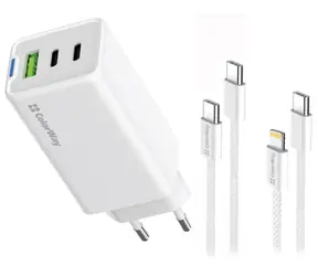 Colorway GaN 65W biela / Sieťová nabíjačka / 2x USB-C / 1x USB-A / PD / PPS / vr. 2 káblov
