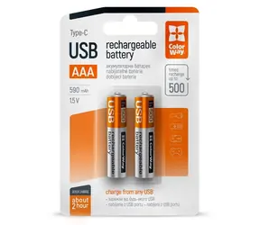 Colorway nabíjacia batéria AAA 590 mAh / Nabíjacia batéria / 1,5 V / USB-C / 2 ks