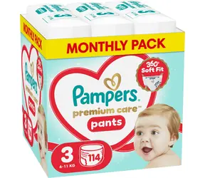 Pampers Premium Care 6-11 kg (114 ks) / Plienkové nohavičky / Veľkosť 3 (6-11 kg)