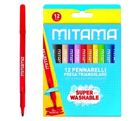 Mitama 61995 / Sada fixiek / 12 farieb / umývateľné / trojhranné / 3 mm hrot
