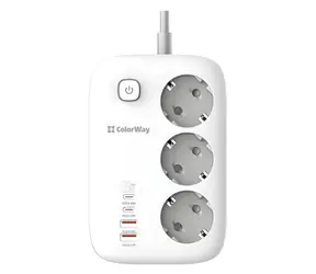 Colorway CW-CHE34PDW biela / Zásuvková lišta / 3x EU zásuvky / 2x USB-A / 2x USB-C / 2 m