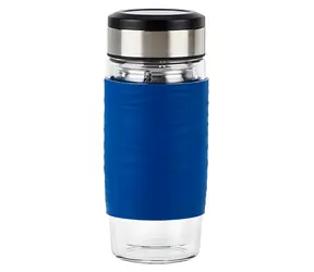 Emsa Tea Mug modrá / Termohrnček na čaj / 420 ml / dvojstenné sklo