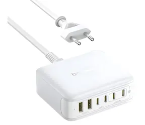 Baseus Nomos FH21 biela / Nabíjacia stanica / 120W / GaN / 4× USB-C / 2× USB-A