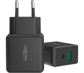Ansmann HC218PD čierna / Nabíjačka do siete / 1× USB-C + 1× USB-A / 18 W / Power Delivery / Quick Charge