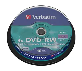 Verbatim DVD-RW 43552 Matt Silver / Prepisovateľné DVD / 4,7 GB / 4X / 10 ks spindle