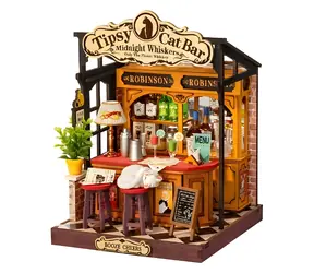 Robotime Miniatúra Tipsy Cat Bar / 3D drevená skladačka / 136 dielikov / od 14 rokov