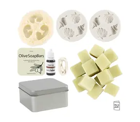 Creativ Company Výroba mydla Seashells Olive Green / Kreatívna súprava / mušličky / lufa a olivový olej