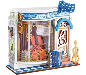 Robotime Miniatúra domčeku mini Obchod s hudobnými nástrojmi / Drevená 3D skladačka / 63 dielikov / vek 14+