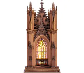 Robotime 3D drevená skladačka Katedrála Twin Tower / 3D puzzle / LED osvetlenie / 111 dielikov / 14+