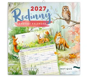 NOTIQUE Rodinný plánovací kalendár Zvieratká 2027 / Nástenný kalendár / 30 × 30 cm