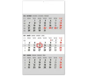 Notique / Nástenný kalendár 3mesačný štandard / Šedý / So slovenskými menami / 2027 / 29,5 × 43 cm