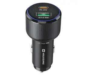 Swissten CL adaptér čierna / Autonabíjačka / USB-C PD + USB-A / 63W