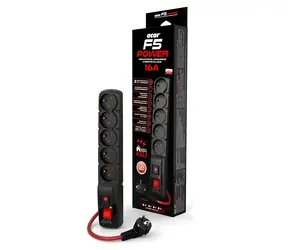 PremiumCord Acar F5 čierna / Prepäťová ochrana / 5 zásuviek / 1,5 m / 16 A