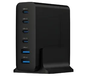 Gembird TA-UC-2A4C-PD75-01-BK čierna / Nabíjacia stanica / 75 W / 4X USB-C PD 25 W / 2x USB-A QC 3.0 18 W / GaN