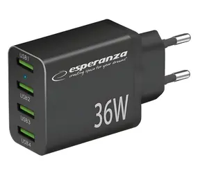 Esperanza EZC107K čierna / Nabíjačka / 4× USB-A / 36 W / Quick Charge 3.0