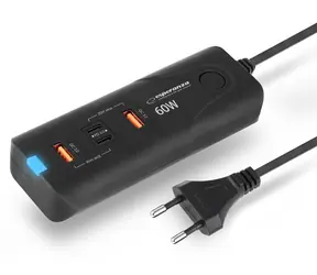 Esperanza EZC109 čierna / Sieťová nabíjačka / 60W / 2× USB-C + 2× USB-A / PD / QC 3.0