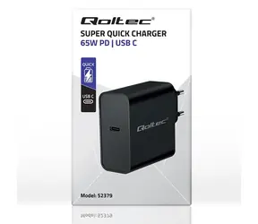Qoltec 52379 čierna / Nabíjačka / 65W / 1x USB-C / PD 3.0 / 5-20V