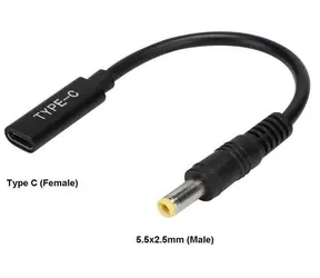 CoreParts USB-C na 5,5 x 2,5 mm čierna / Napájací adaptér pre notebooky / Výstup 2,5 A