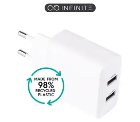 eSTUFF INFINITE biela / USB nabíjačka / 2x USB-A / 2x USB-C / 24 W / GRS recyklovaný plast